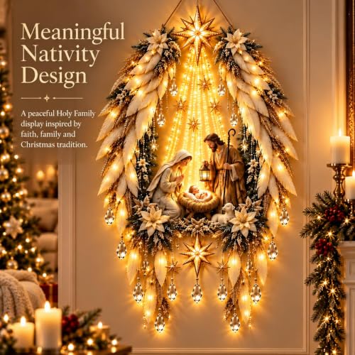Angel Wings Wall Decor, Bethlehem Star of Faith Lighted Nativity Decoration - Image 3
