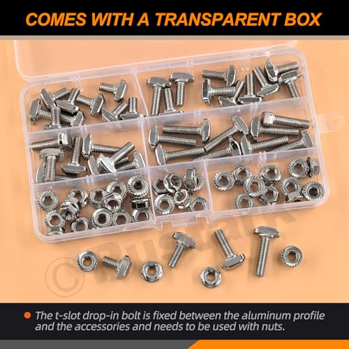Image of 80Pcs M6x12 /16 /20 /25mm T-Slot Drop-in Bolts with M6 Hexagon Flange Nuts Assortment Kit, Hammer Head Bolt T Shape Sliding Screw Stud for European Standard 30 Series Aluminum Profile