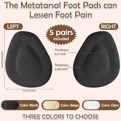 Image of Shynek 10 Pack Metatarsal Pads for Foot Ball of Foot Cushions for Heel, Soft Gel Foot Pads Self Adhesive Forefoot Pad Insoles, Reusable Foot Pads Pain Lessen Morton Neuroma for Women and Men (Black)