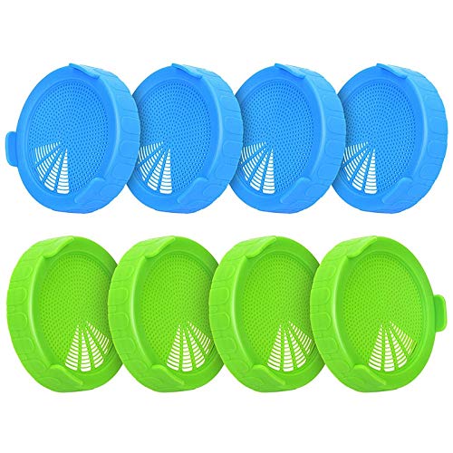Xigeapg 8 Pack Plastic Sprouting Lids for Wide Mouth Mason Jars - Sprouting Jar Strainer Lid for Canning Jars - Grow Bean Sprouts, Alfalfa, Salad Sprouts, Etc
