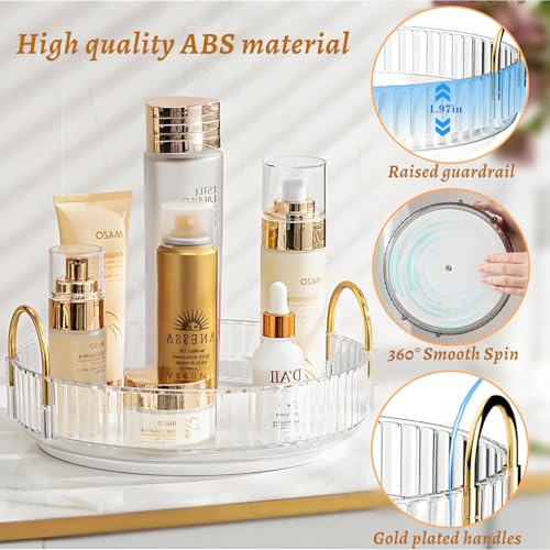 Make Up Kosmtik Organizer, 360° Drehbar Schminktisch Organizer, Multifunktion Schmink Aufbewahrungssystem Skincare für Dresser Schlafzimmer Badezimmer, 1 Schicht, Transparent 5