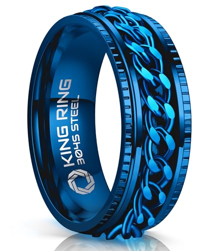 King Ring 8mm Super Spinner Ring – Premium Stainless Steel Fidget Ring for Men & Women K06 – Blue 6