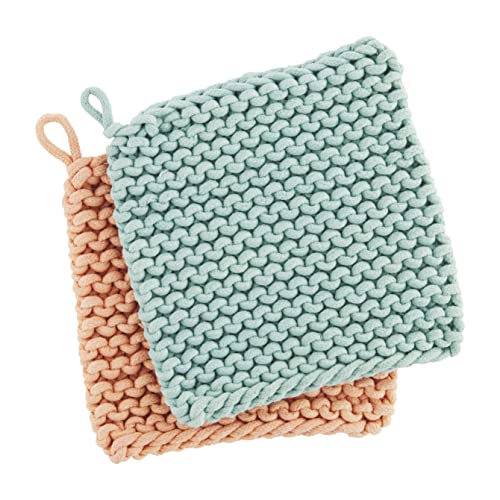 Mud Pie Pastel Crochet Pot Holder Set, Pink, 8" X 8" #TOP28