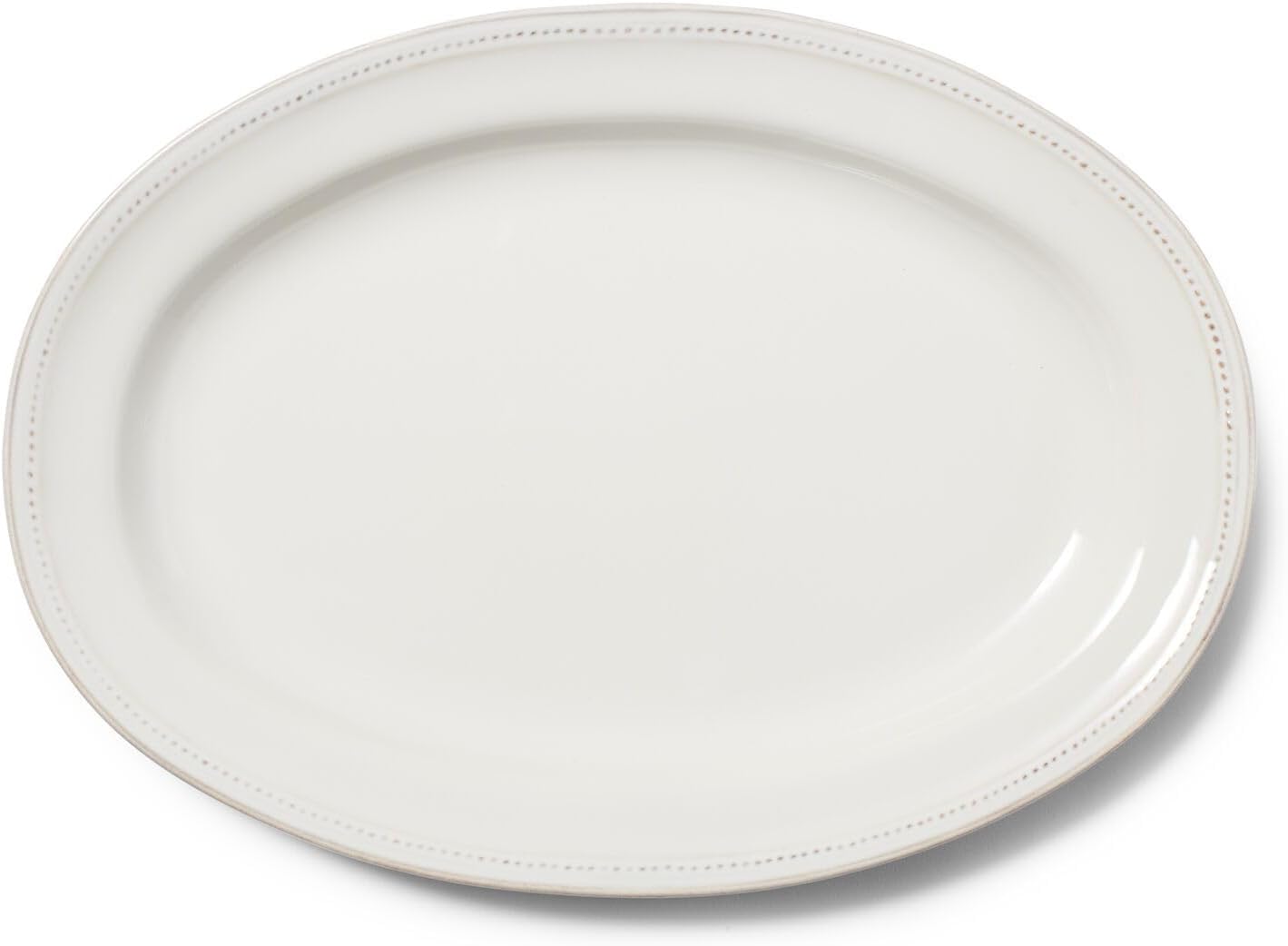 Sur La Table Pearl Stoneware Serving Platter – 14.37" x 9.96" Chip-Resistant Tray with Raised Dot Border & Distressed Edges, Vintage-Inspired Dinnerware, Microwave & Dishwasher