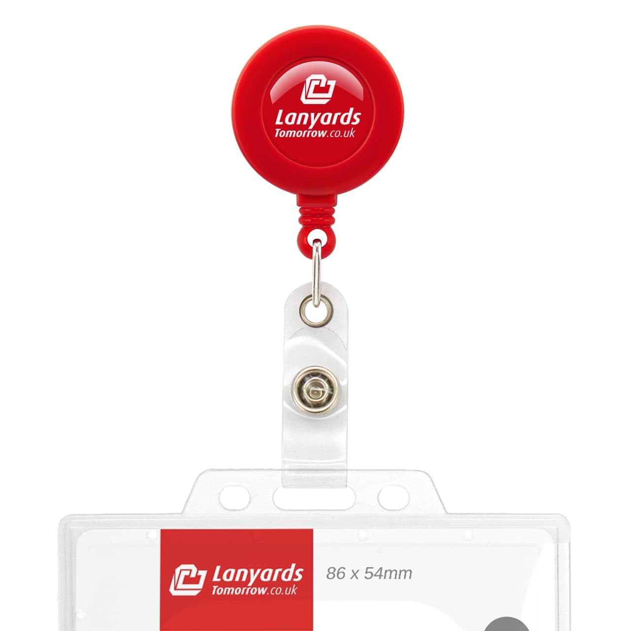 Lanyards Tomorrow, 100 clip da cintura retrattili personalizzabili con bobina Yoyo, stampa a colori, porta badge identificativo estensibile in plastica con scritta e scritta