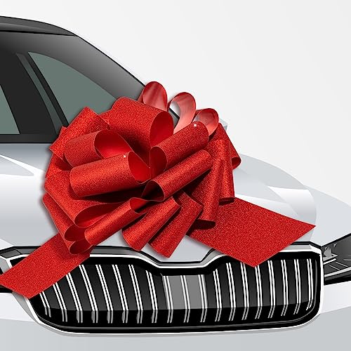 LeZakaa 12\" Red Gift Bow - Giant Glitter Pull Bow, Car Bow, Giant Big Pull Bow for Large Gift Decoration, Birthday Bows, Wedding Bow, Holiday Bow, Christmas Bow (1 Pack)