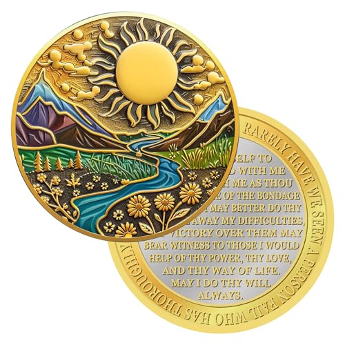 Affirmation Sobriety Coin Gift Set | Sunlight AA Chip Medallion with Coin Capsule | Sobriety Gifts for Anniversary Month & Year for Men & Women in Recovery (Gold & Silver)