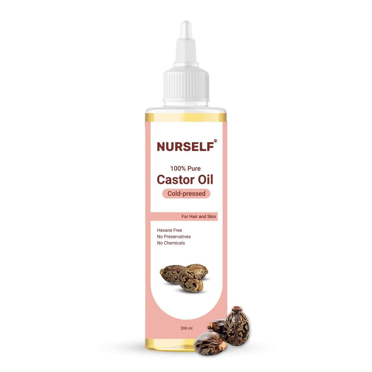 Nurself Castor Oil for Hair | Castor Oil for Skin and Hair Growth | 200 ml | 100% Pure Cold Pressed Oil | Natural Oil for Face | Organic oil for Eyebrow Growth and Eyelashes