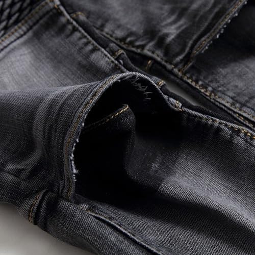 DGHM-JLMY Men's Biker Washed Straight Fit Jeans Regular Fit Flex Jean Distressed Fashion Comfort Flex Waist Pants4