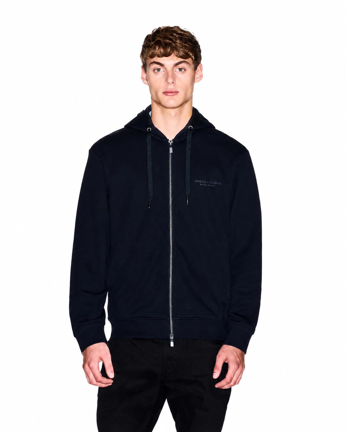Armani Exchange , Zip-Throughs, Male, Blue, L, Full Zip Hoodie