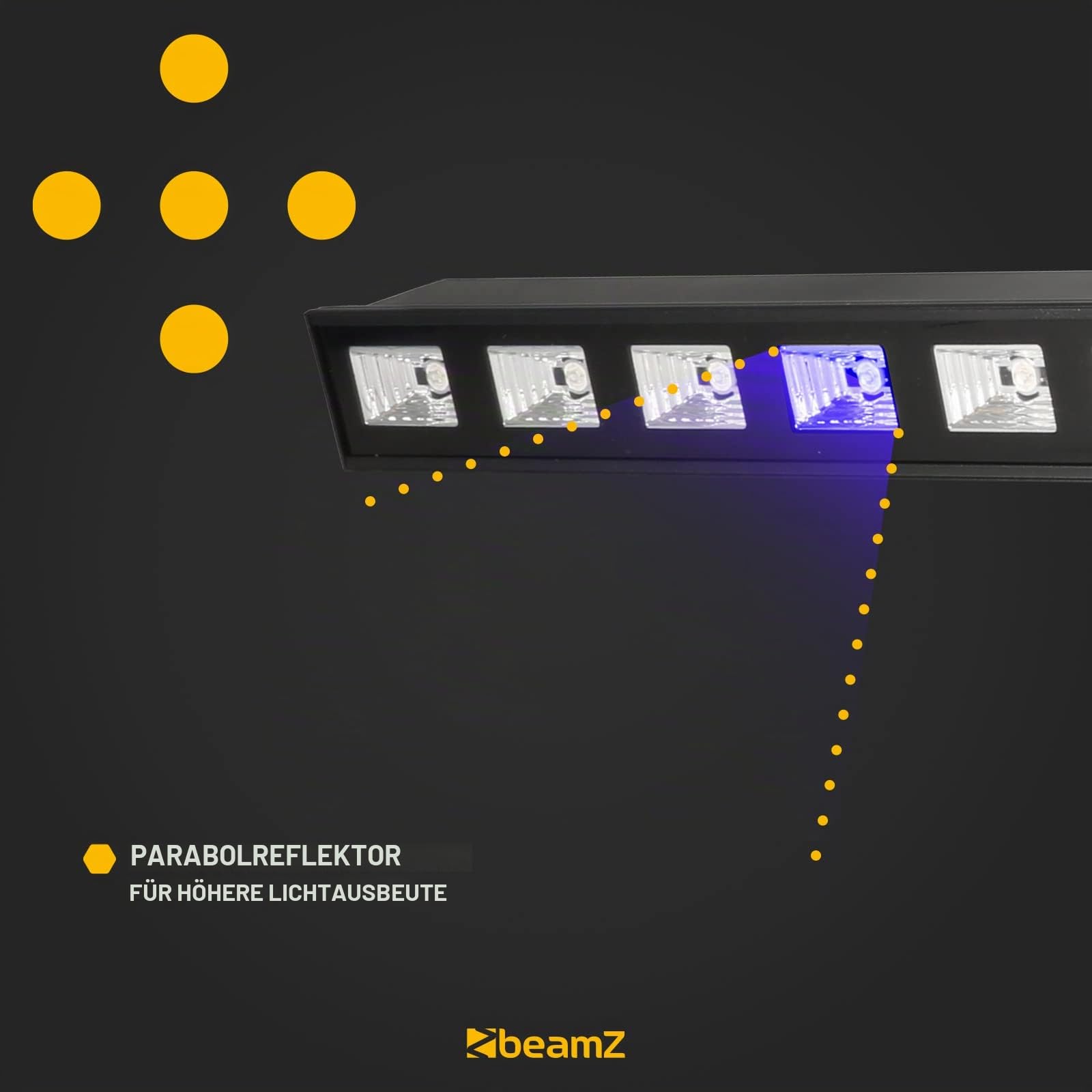 BeamZ BUV63 Schwarzlicht Lampe, hochwertiger UV Strahler, Schwarzlicht Röhre cm mit 6 x 3 Watt LEDs, UV Lampe, Blacklight LED Strahler