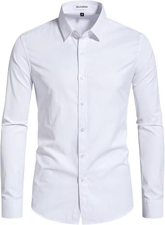 Mens Dress Shirts Stain Sheild Stretch Slim Fit Shirts Wrinkle-Free Formal Business Button Down Shirt