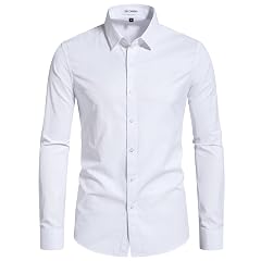 Mens Dress Shirts Stain Sheild Stretch Slim Fit Shirts Wrinkle-Free Formal Business Button Down Shirt