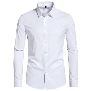 Mens Dress Shirts Stain Sheild Stretch Slim Fit Shirts Wrinkle-Free Formal Business Button Down Shirt