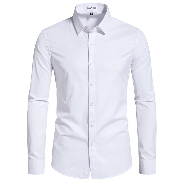 Mens Dress Shirts Stain Sheild Stretch Slim Fit Shirts Wrinkle-Free Formal Business Button Down Shirt