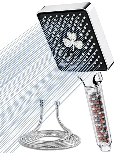 Magichome Alcachofa de Ducha de Filtro con Manguera 1.5M, Cuadrado Cabezal de Ducha de Alta Presión con 6 Modos, Ducha de Mano Grande y Potente para Eliminar Cloro Residual