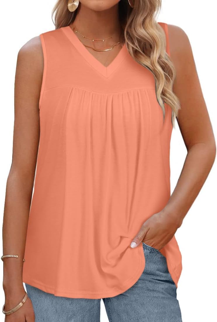 Womens Tank Tops Sleeveless Summer V Neck T Shirts Casual Loose Fit Tunic Blouses