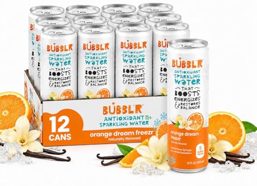 Bubblr Antioxidant Sparkling Water - Orange Dream Freezr Delicious Orange with a Hint of Vanilla 0 Suger 69 Mg Caffine Sparkling Water 12 Fl Oz (12 pack)