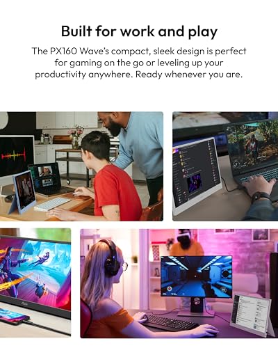 Image of Pixio PX160 Wave Portable Monitor 15.6 inch 60Hz FHD 1080p IPS Panel HDR Screen Cover Stand USB-C HDMI Laptop Screen Extender Portable Monitor for Laptop, PC, Console, Phone