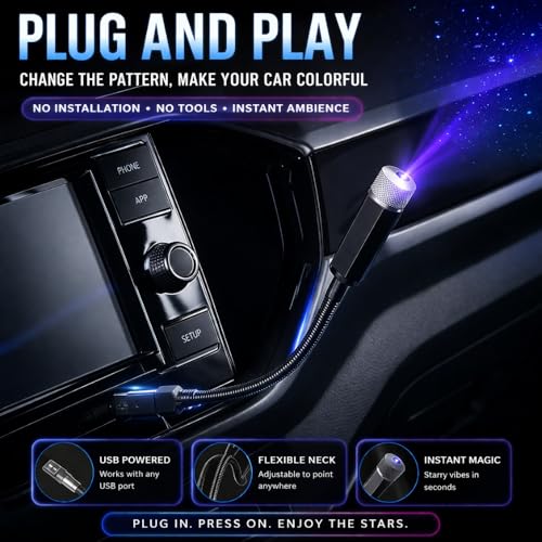 Image of Storejacks Interior Car and Room Roof Star Laser Light with LED Starry Galaxy Projection, USB Powered Ambient Atmosphere Projector for Home Decoration, Bedroom, Car Interior Mood Lighting