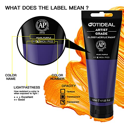 Image of GOTIDEAL Metallic Acrylic Paint Pearl Purple Tubes(120ml, 4.1 oz) Non Toxic Non Fading,Rich Pigments for Painters, Adults & Kids, Ideal for Canvas Wood Clay Fabric Ceramic Craft Supplies
