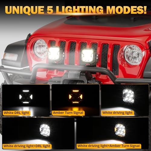 Image of Auxbeam Cube-Z Series 4 inch Led Pods with Amber Covers, 112W 12800LM Spot Offroad Driving Lights with DRL Turn Signal, Cube Ditch Lights with DT Wiring Harness for Jeep Offroad Truck ATV UTV, Pair