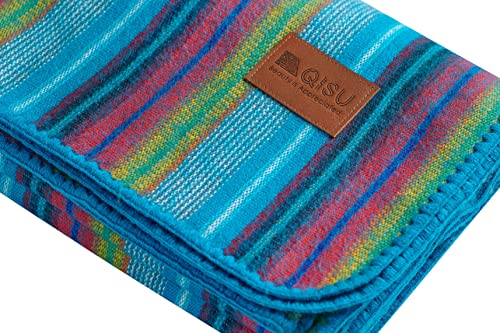 Image of QISU Alpaca Wool Blanket Throw | Large, Beautiful, Warm, Variegated | 85 x 65 inches | Ultra-Soft, Hypoallergenic and Breathable | Non-Itchy or Scratchy Fabric (Blue Variegated)