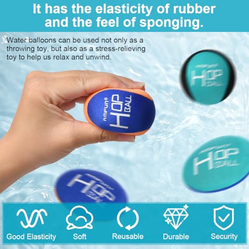 AMFUN 4 Stück Wasserball, Wasserhüpfball, Schnelltrocknender Lycra-Bezug Ball, Für Jugendliche und Erwachsene (Blue+Orange)