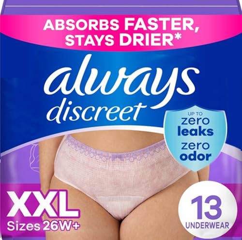 Image of Always Discreet Adult Diapers for Women, Incontinence Underwear, Postpartum Essentials, Disposable Briefs, Max Absorbency, Bladder Leak Protection, 2XL / XXL, 13ct