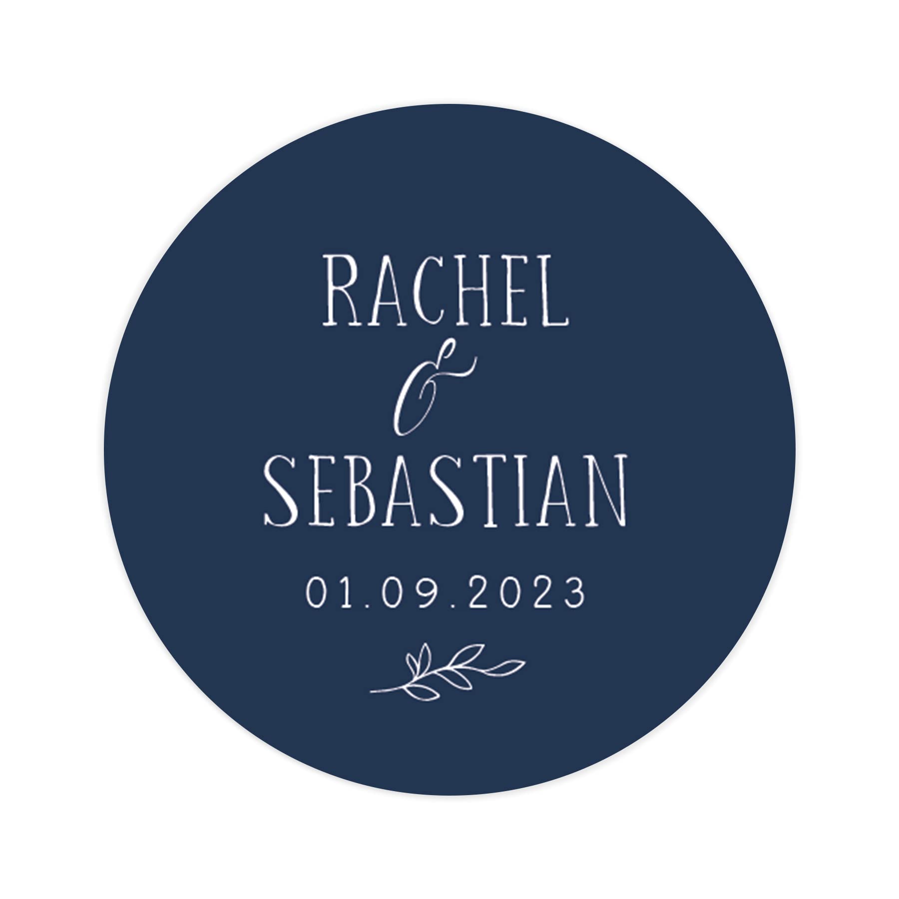 Manta Makes Personalised name stickers for wedding stationery | custom named favour/favor printed round sticker colours pink purple black red green navy light blue cream (Navy)