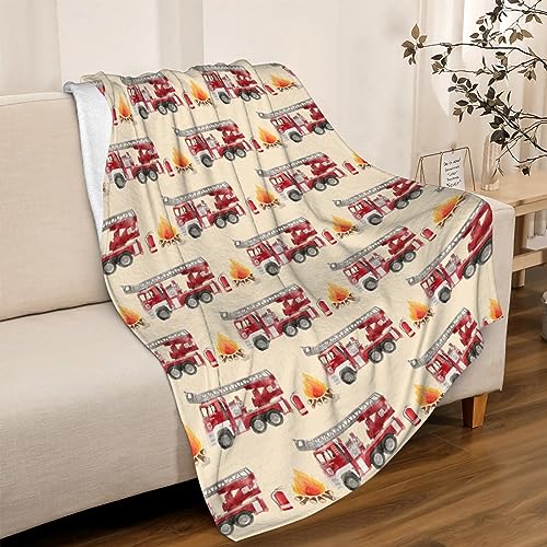 Image of Fire Truck Fireman Blanket Gifts Super Soft Fleece Throw Blankets Cozy Flannel Air Conditioning Blanket Blanket for Couch Bed 50x40 in for Kid