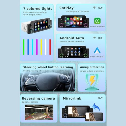 Navegación MP5 para coche de 1 DIN, pantalla de 5 pulgadas, Android Auto y Bluetooth 4