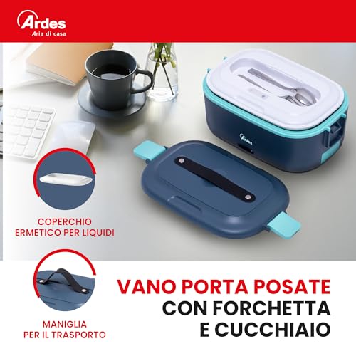 Ardes | ARLUNCH01 Scaldavivande Elettrico Portatile Contenitore Inox Riscalda Alimentari - Alimentazione Casa E Autolunch Box Da Ufficio Pratica E Veloce Con Posate Incluse Blu - 8