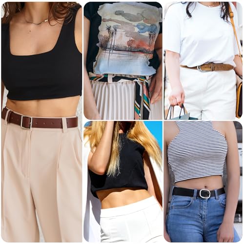 2pcs Womens Elastic Belt, Adjustable Tucky Belt to Crop Tops, Shirt Tuck Band for Women the Womens Stretch Belt to Change the Style of Your Tops(Black, White)4