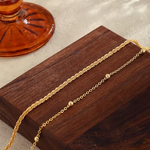 Image of 2 /3 PCS Gold Anklets for Women Waterproof Cuban Link Anklet Beaded Bracelets Stackable Bracelets 14K Gold Plated Custom Jewelry Gifts Non Tarnish Lightweight