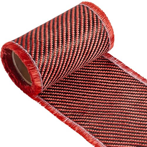 Image of Jecery 9.84 ft x 4 Inches Red Aramid Carbon Fiber Fabric Sheet 2x2 Twill Weave 3k / 200g Pure Synthetic Carbon Fiber Cloth Roll for Structural Reinforcement on Concrete Walls, Basements, Boats