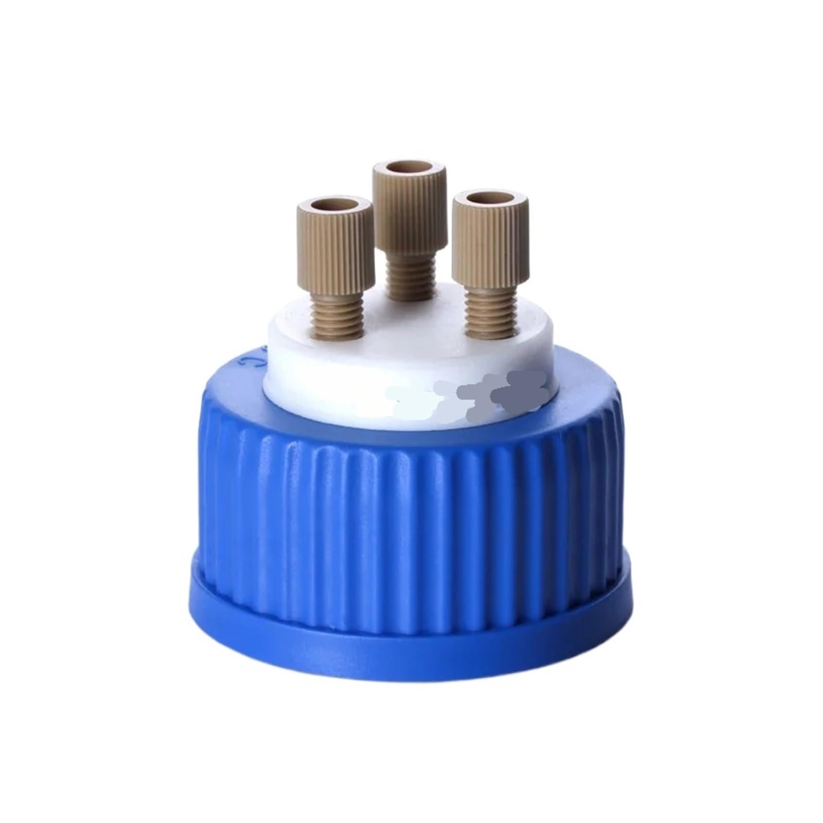 Tapa de tampón de alimentación GL45 azul Tapón de seguridad de laboratorio con orificio for insertos roscados de 1/4"-28 y conexión PEEK, tapón de llenado GL45 (1 unidad)(3hole with peek head)