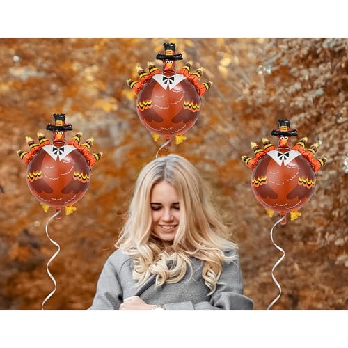 Image of Turkey Balloon Thanksgiving Balloons Turkey Foil Balloons for Fall Harvest Thanksgiving Autumn Themed Party Decoration Supplier Birthday Party Festival Balloons Party Sets 3Pcs