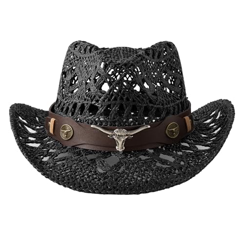 Jastore Kids Western Cowboy Hat Toddler Straw Sun Hat Boy Girl Cowgirl Hat with Belt Buckle Headband3