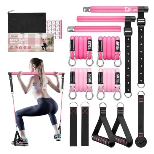 Bbtops Pilates Bar Kit with Resistance Bands(4 x Resistance Bands),3-Section Pilates Bar with Stackable Bands Workout Equipment for Legs,Hip,Waist and Arm (Pink(30lbs,4lbs))
