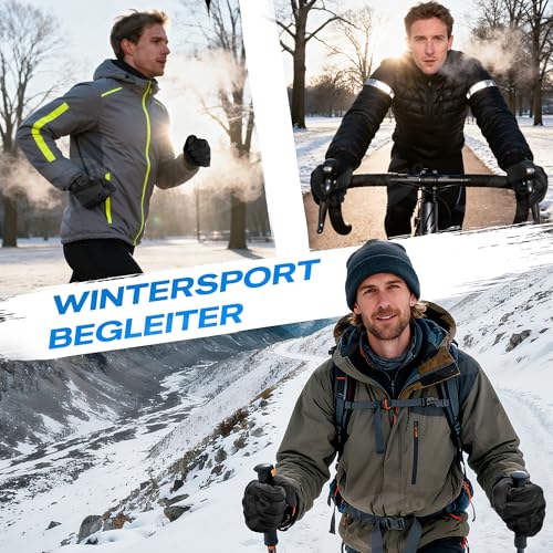 WATSABRO Fahrradhandschuhe Winter, Laufhandschuhe-Touchscreen mit Anti-Verlust Clip – Winddichte Sport Handschuhe für Herren & Damen zum Radfahren, Laufen und Outdoor-Aktivitäten - L
