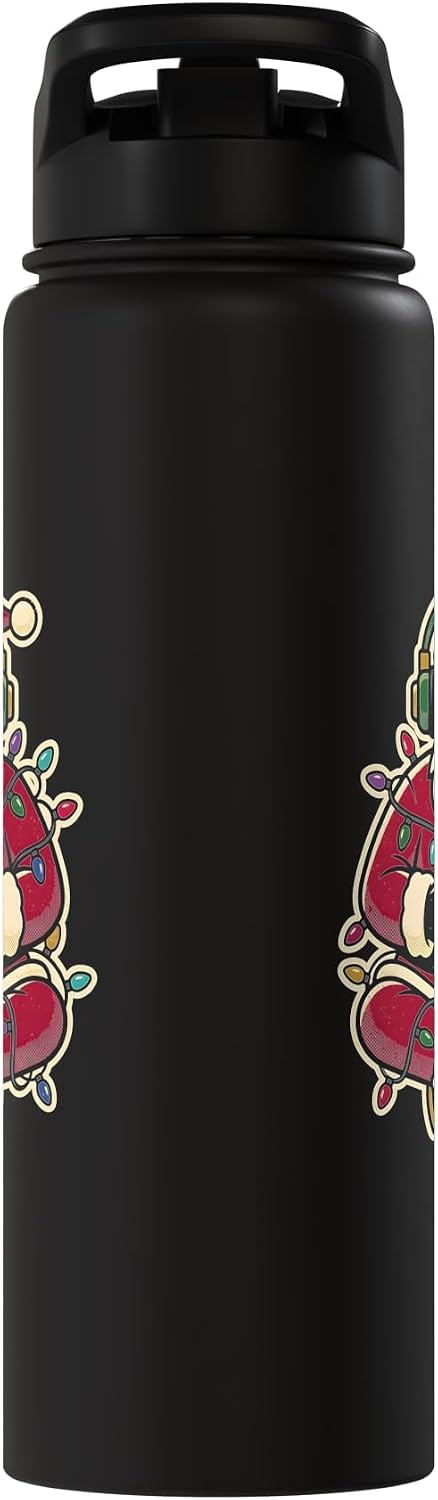 Gamer Santa Claus Playing Video Games Christmas Lights Stainless Steel Insulated Water Bottle image 4