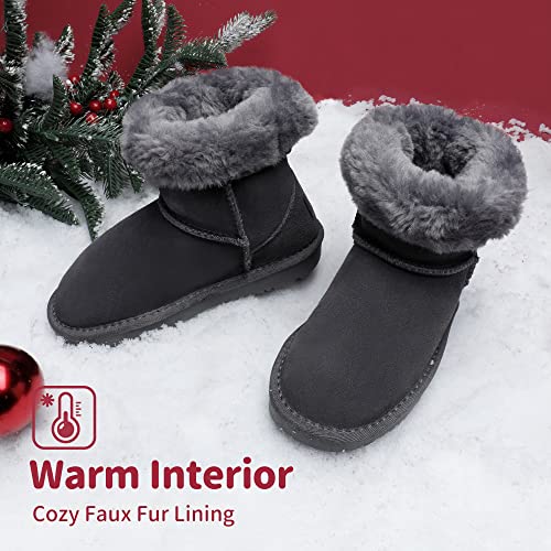 Dream Pairs Boys Girls Shorty-K Sand Sheepskin Fur Winter Snow Boots Grey Size 2 Little Kid #TOP11