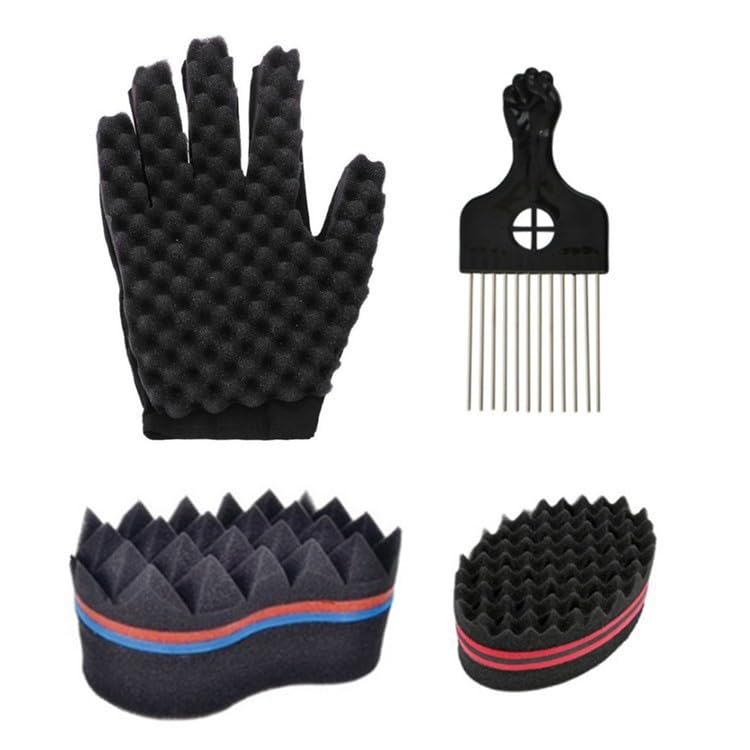 Juego de esponjas para el cabello, cepillo de esponja para el cabello, cepillo de metal para recoger el cabello, herramienta para afro, mujeres y hombres, negro (tipo E)
