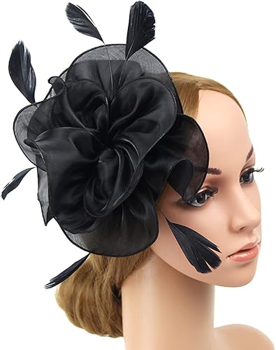 Tocado de flores para mujer, tocado para boda, novia, fiesta de té, tocado con plumas, diadema para iglesia nocturna