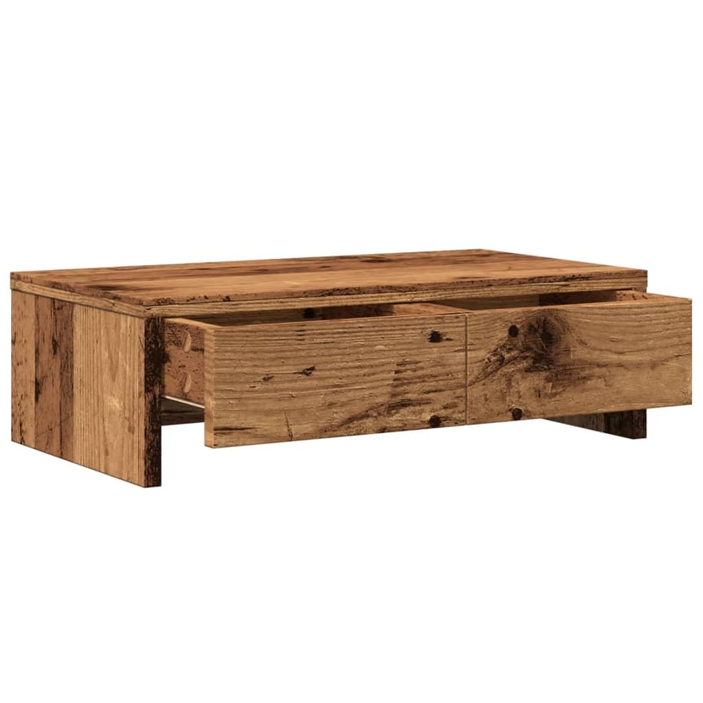 Supporto per monitor con cassetti, effetto legno anticato, 50 x 27 x 15 cm, organizer da scrivania per ufficio, casa, con spazio di archiviazione, superficie ergonomica