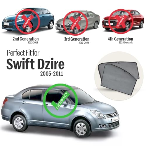 Image of Autofact Car Sunshades for Maruti Swift Dzire (2005 to 2011), UV Protection, Useful Car Accessories, Custom fit Sun Shades for Side Windows, Set of 4