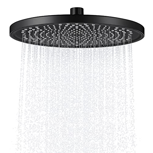 10 Pouces Pommeau de Douche Economie d'Eau, YUANNY Tête de Douche avec 324 Buses Anti-calcaire Pluie Douche de Tête Ronde Grande, Universelle Filetage 1/2 Pouce, 26 cm, Noir Cover