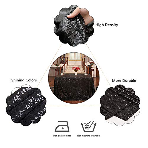Eternal Beauty Black Sequin Tablecloth 108-Inch Sparkly Overlay Round Glitter Table Cover for Wedding Party Birthday Decoration — view 5
