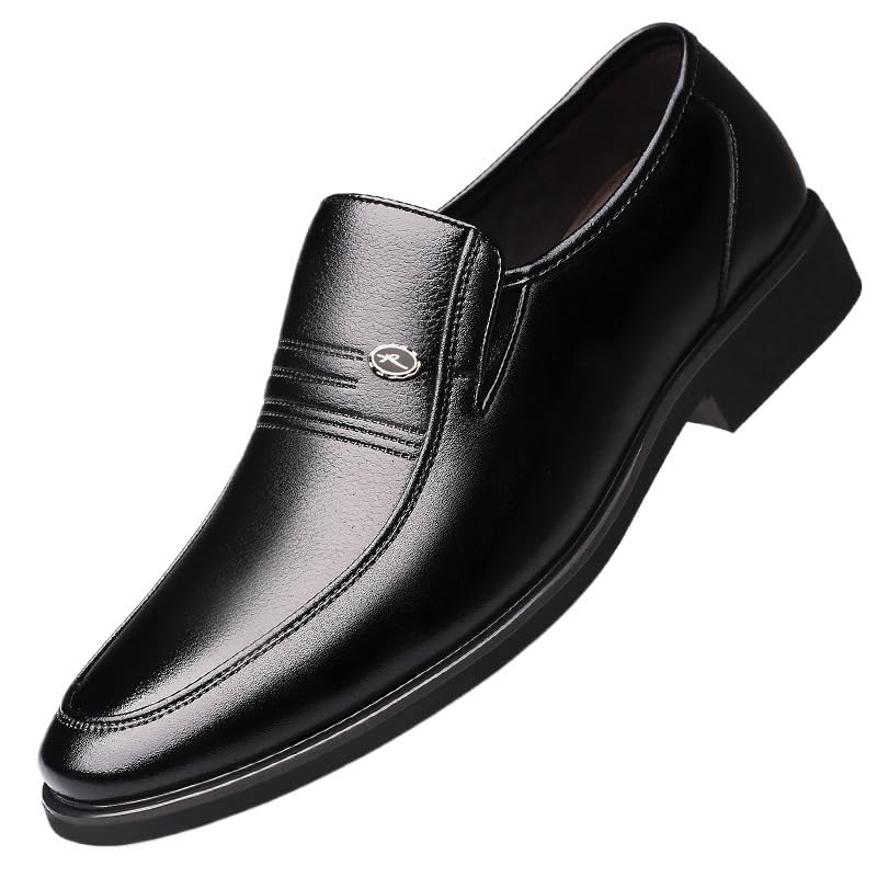 Men's Business Leather Slip On Leather Upper Hand Stitching Low Top Anti-Slip Lightweight Casual Walking Loafers Dress Shoes